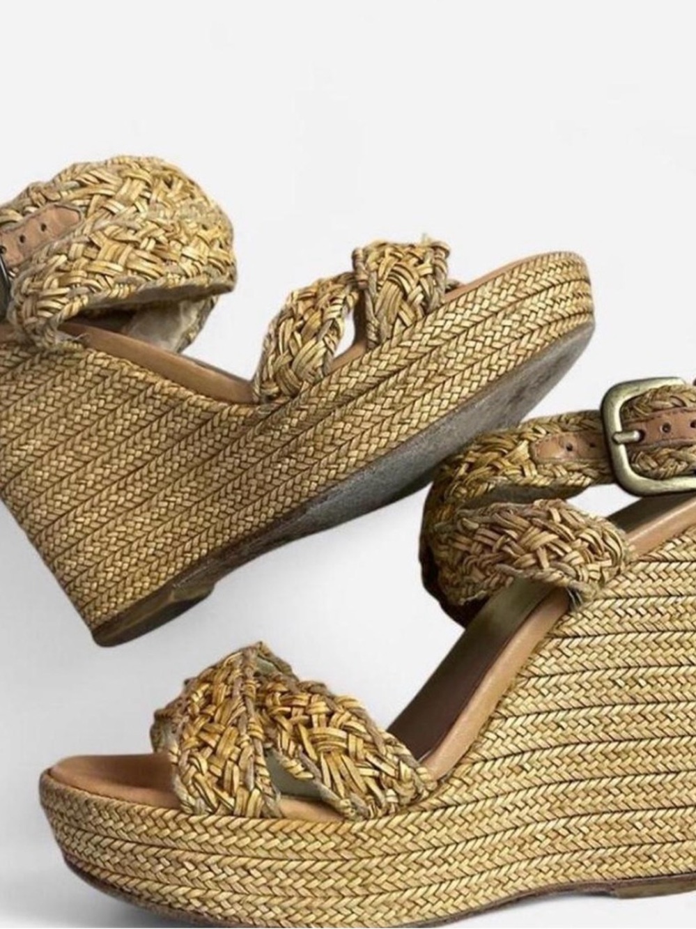 Stuart Weitzman Braided Tan & Natural Strap Sandals